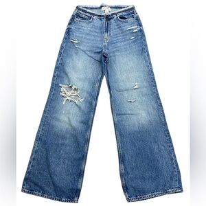 Arizona Jean Co Blue Flare Wide Leg Denim Jeans Fringe Waist Size 1